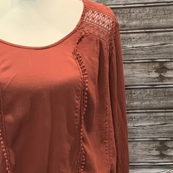 EXPRESS Bell Sleeve Burnt Orange Boho Top - Picture 2 of 4